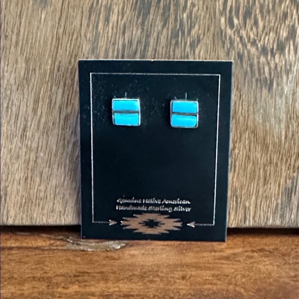 Turquoise Inlay Square Stud Earrings